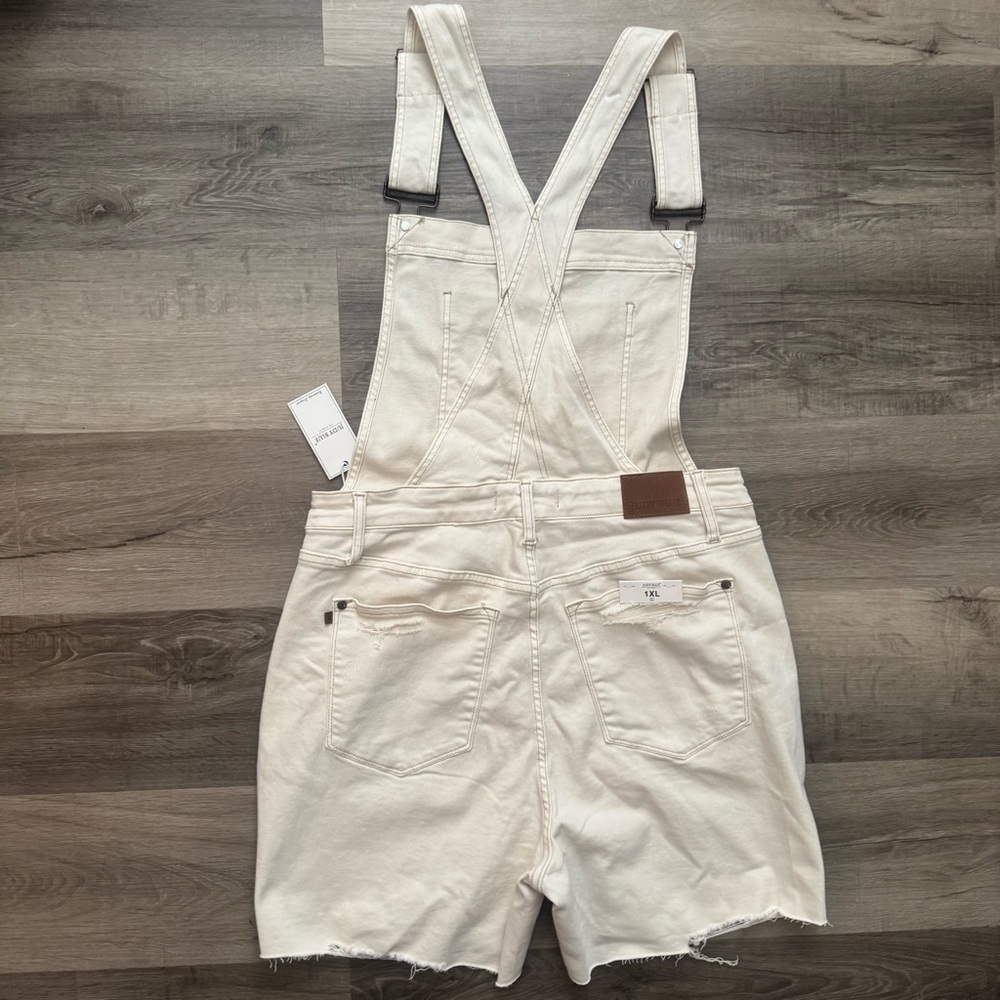 Judy Blue Cream Denim Short Overalls - Picture 2 of 6